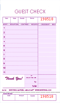 1-part tag guest check